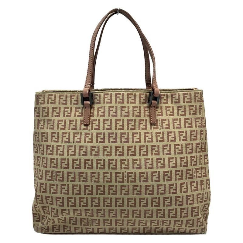 Fendi Tote Bag Zucchino Pattern 8bh073 Beige And Pink Beige Leather