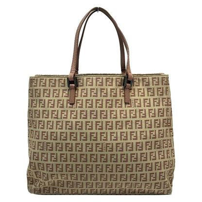 Fendi Tote Bag Zucchino Pattern 8bh073 Beige And Pink Beige Leather