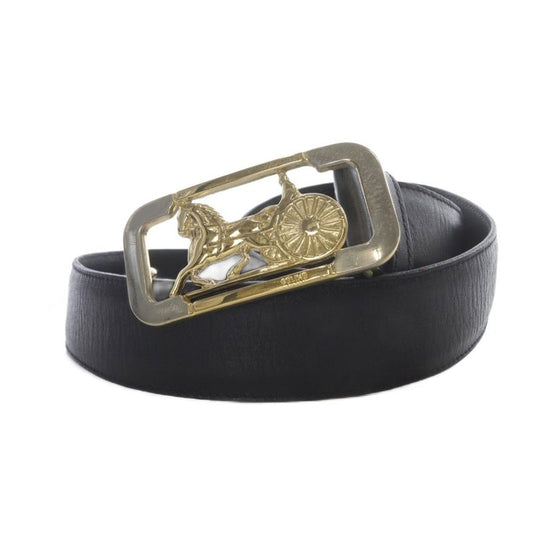 Celine Carriage Hardware Belt Leather Black Gold Color