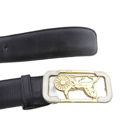 Celine Carriage Hardware Belt Leather Black Gold Color