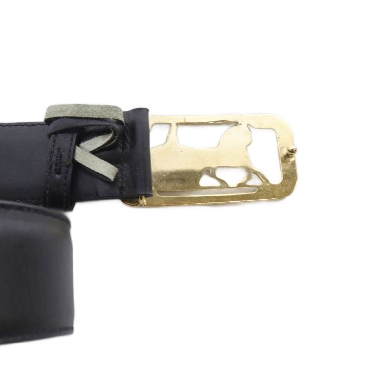 Celine Carriage Hardware Belt Leather Black Gold Color