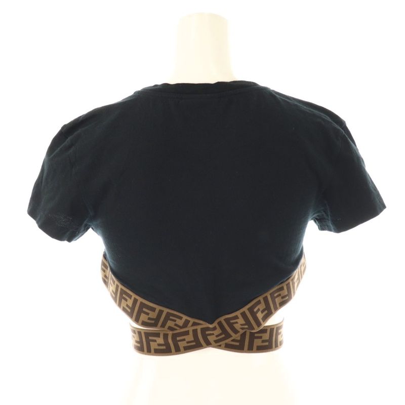 Fendi Kids Zucca Pattern Short Sleeve Cropped T-shirt Cut And Sewn 12+ Black