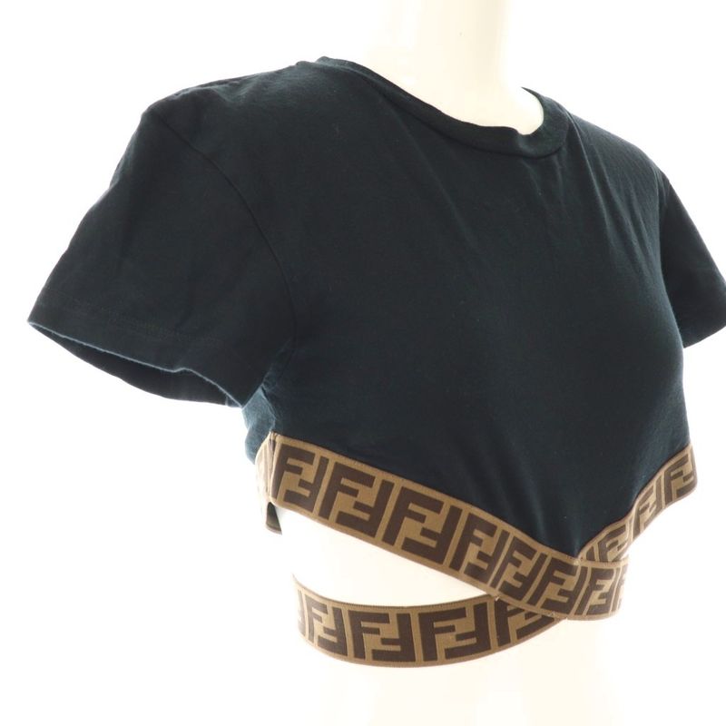Fendi Kids Zucca Pattern Short Sleeve Cropped T-shirt Cut And Sewn 12+ Black