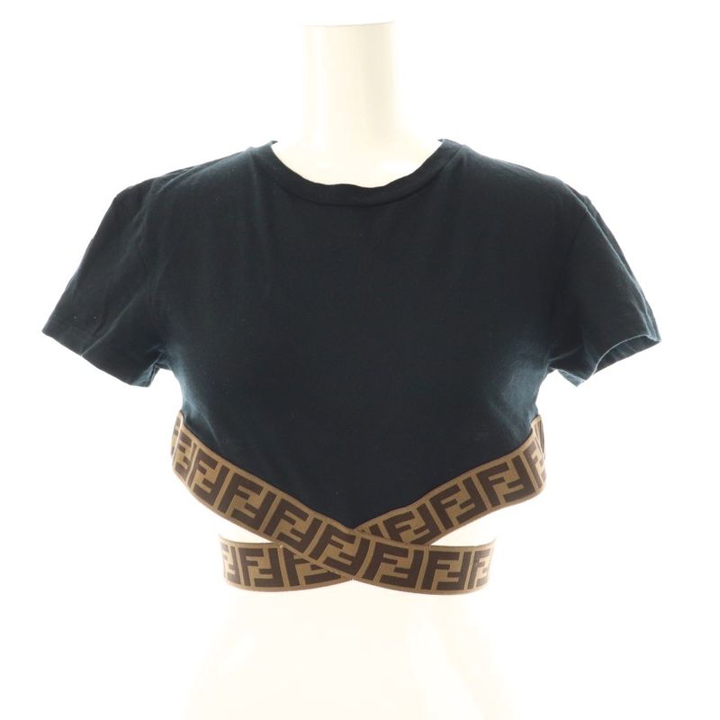 Fendi Kids Zucca Pattern Short Sleeve Cropped T-shirt Cut And Sewn 12+ Black