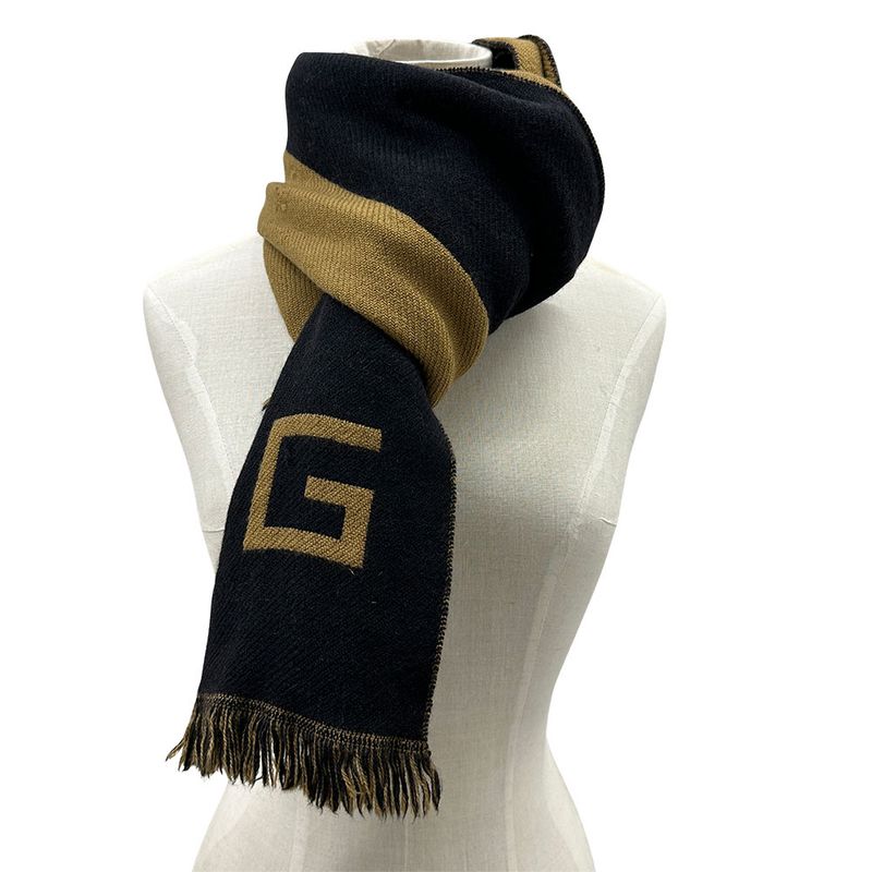 Gucci Scarf Women's Brand Shawl Wool Black Brown Logo Stylish Class Y Apparel