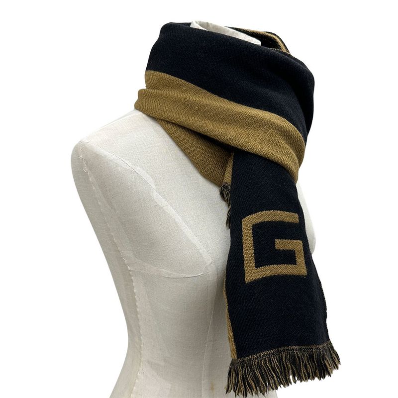 Gucci Scarf Women's Brand Shawl Wool Black Brown Logo Stylish Class Y Apparel