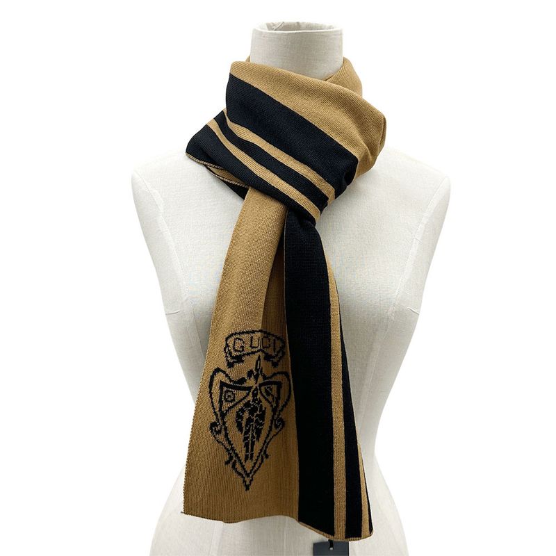 Gucci Scarf Women's Brand Shawl Wool Black Brown Logo Stylish Class Y Apparel