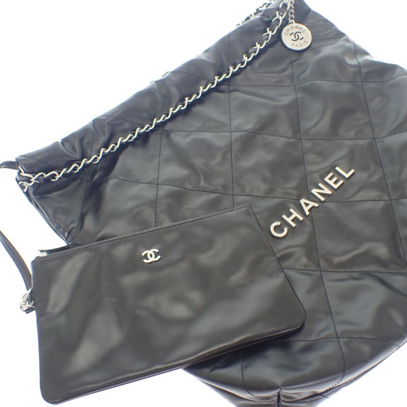 Chanel 22 Small As3260b1905794305 Handbag Shiny Calfskin Black Silver Hardware