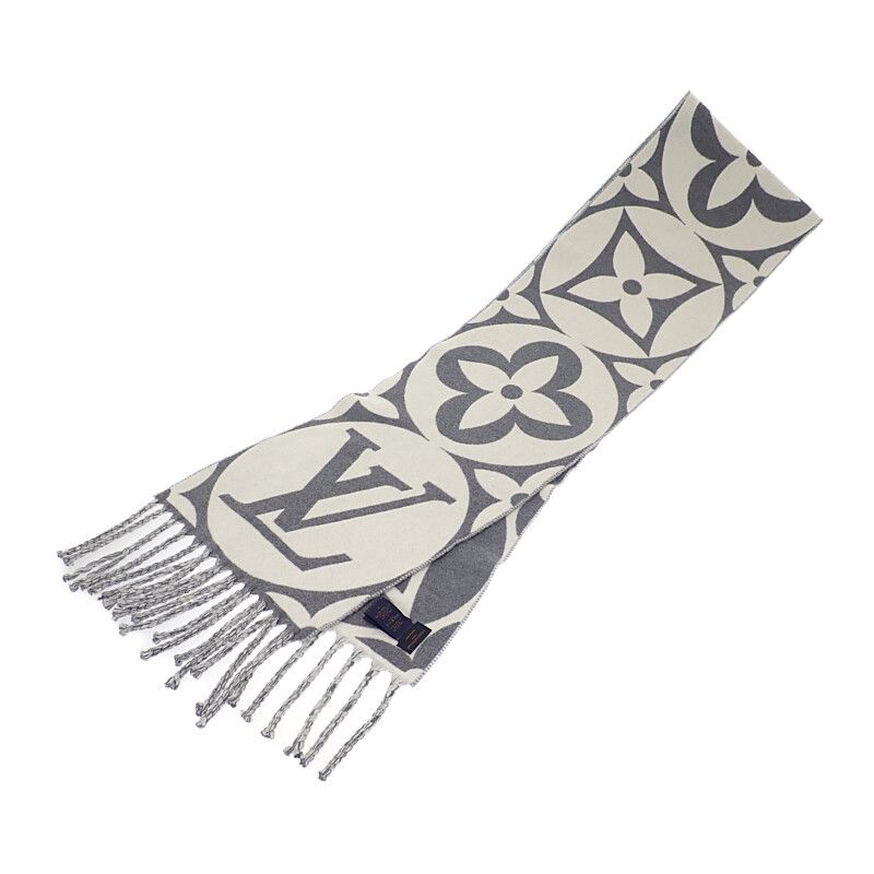 Louis Vuitton LV Medallion M92857 Scarf Wool Grey Gri-cles Le Men Ladies Unisex