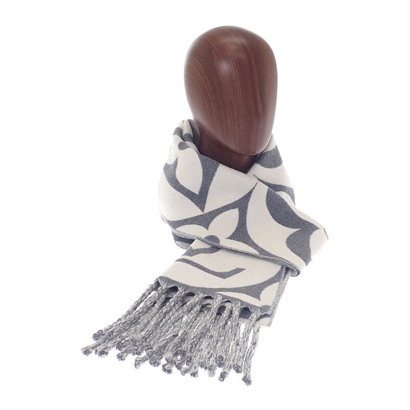 Louis Vuitton LV Medallion M92857 Scarf Wool Grey Gri-cles Le Men Ladies Unisex