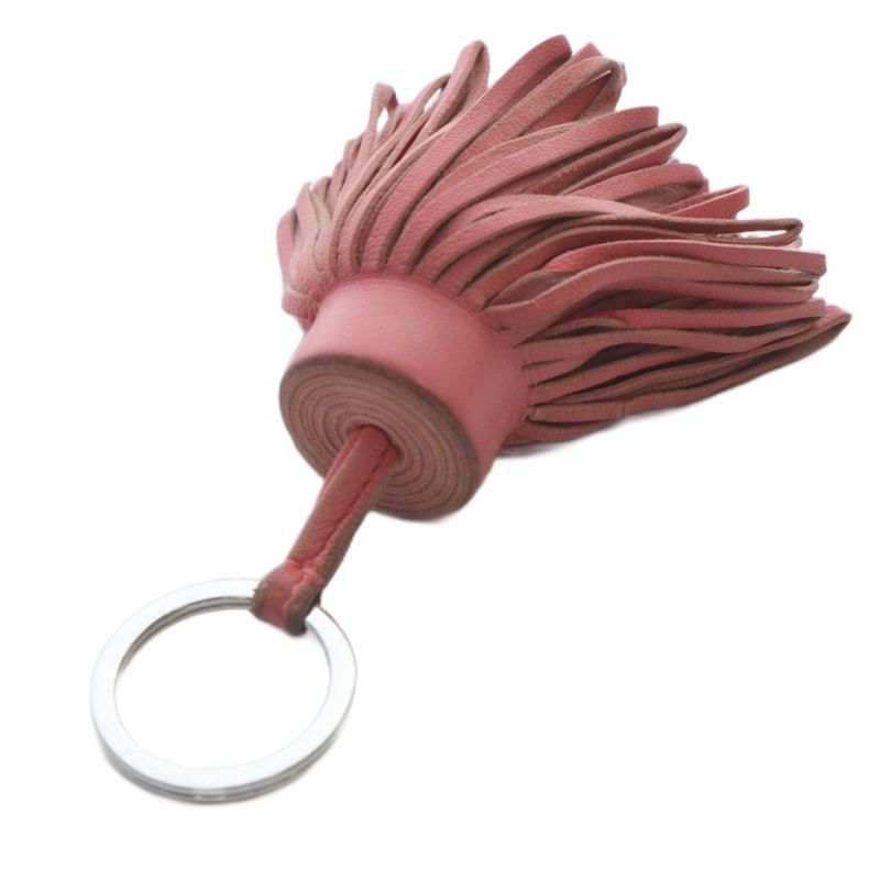 Hermes Carmen Rose Azalea Tassel Charm Key Holder Bag Charm Key Ring Leather