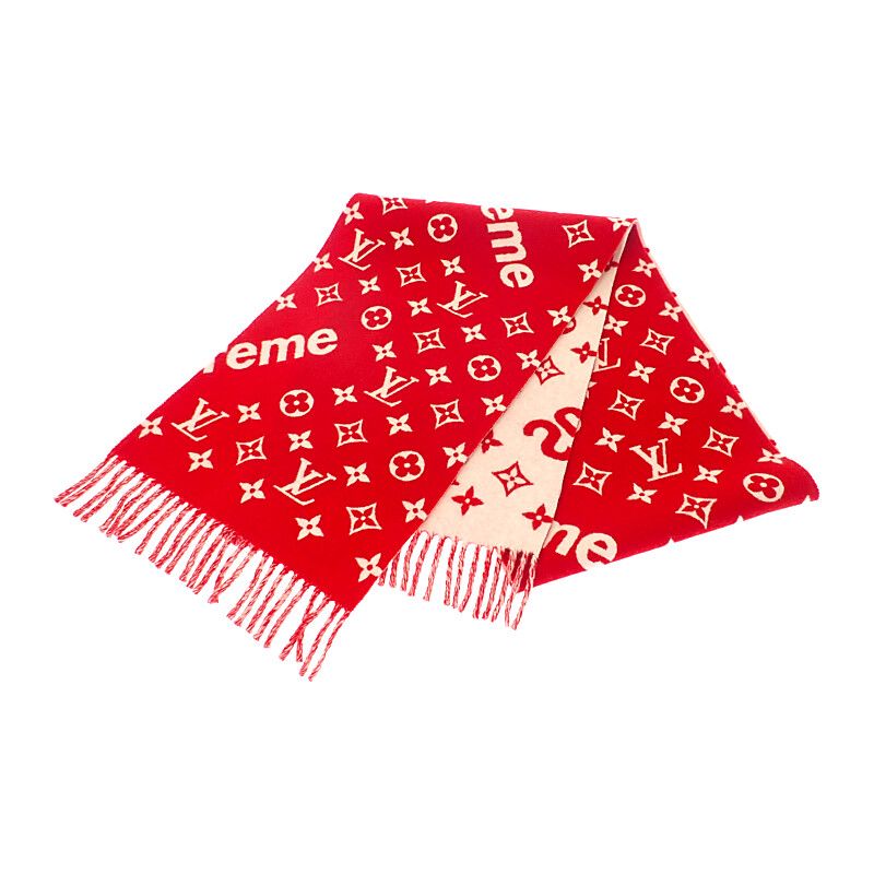 Louis Vuitton Supreme Collaboration Monogram Scarf Mp1890 Wool Cashmere Red