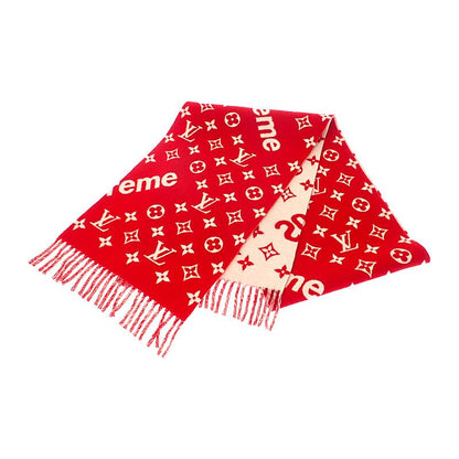 Louis Vuitton Supreme Collaboration Monogram Scarf Mp1890 Wool Cashmere Red