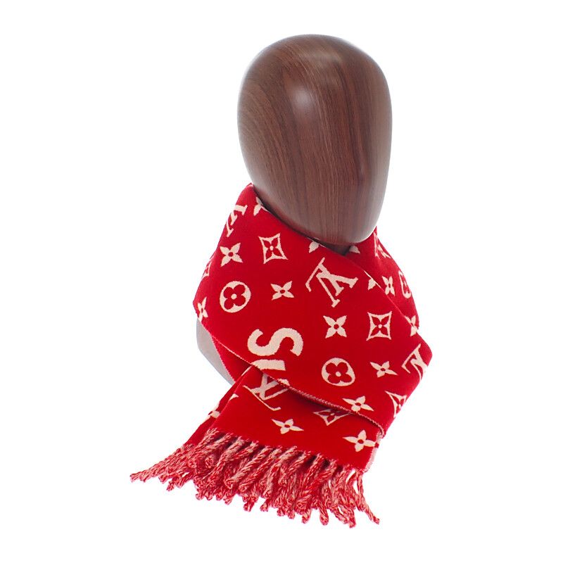 Louis Vuitton Supreme Collaboration Monogram Scarf Mp1890 Wool Cashmere Red