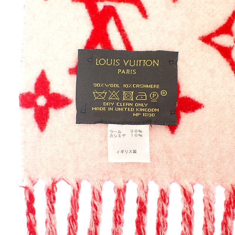 Louis Vuitton Supreme Collaboration Monogram Scarf Mp1890 Wool Cashmere Red