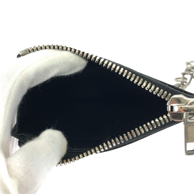 Balenciaga Logo Black Leather 655594 Coin Case With Chain Fragment Case Card