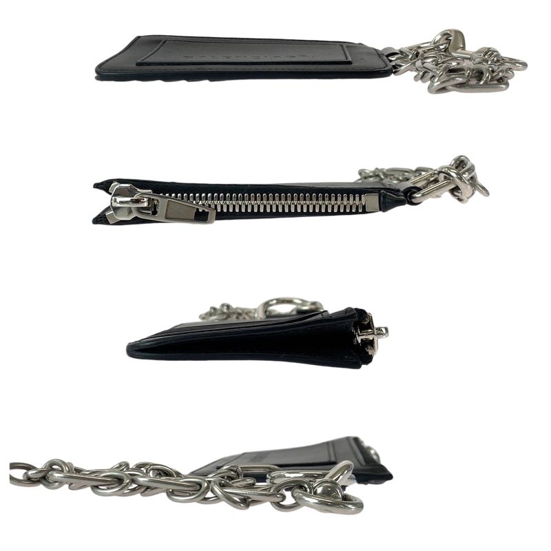 Balenciaga Logo Black Leather 655594 Coin Case With Chain Fragment Case Card