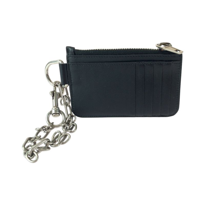 Balenciaga Logo Black Leather 655594 Coin Case With Chain Fragment Case Card