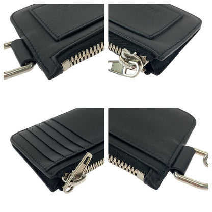 Balenciaga Logo Black Leather 655594 Coin Case With Chain Fragment Case Card