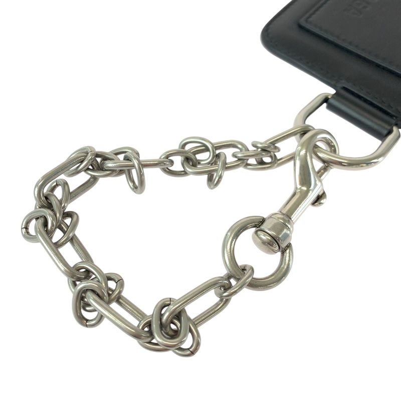 Balenciaga Logo Black Leather 655594 Coin Case With Chain Fragment Case Card