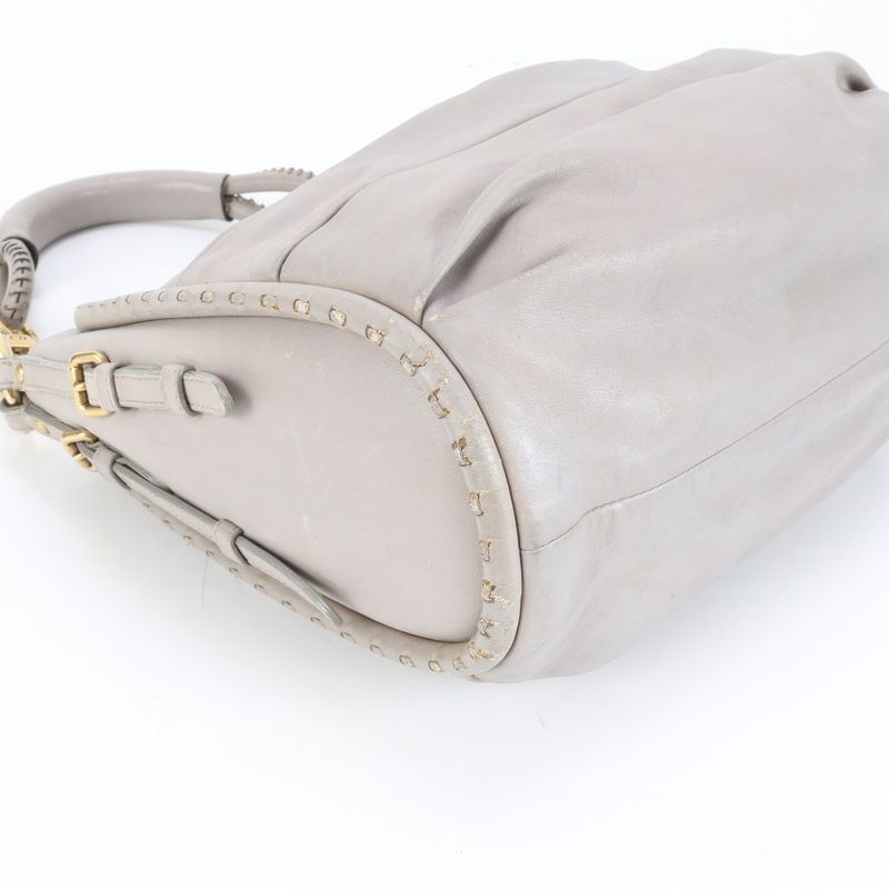 Christian Dior Pleated Leather Shoulder Bag Shoulder Hand Gray Women's RRM