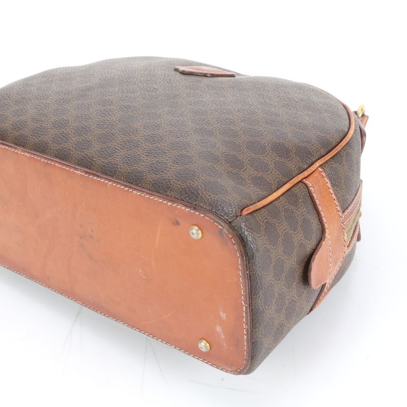 Vintage Celine Macadam Triomphe Leather Tote Bag Hand Brown Gold Hardware