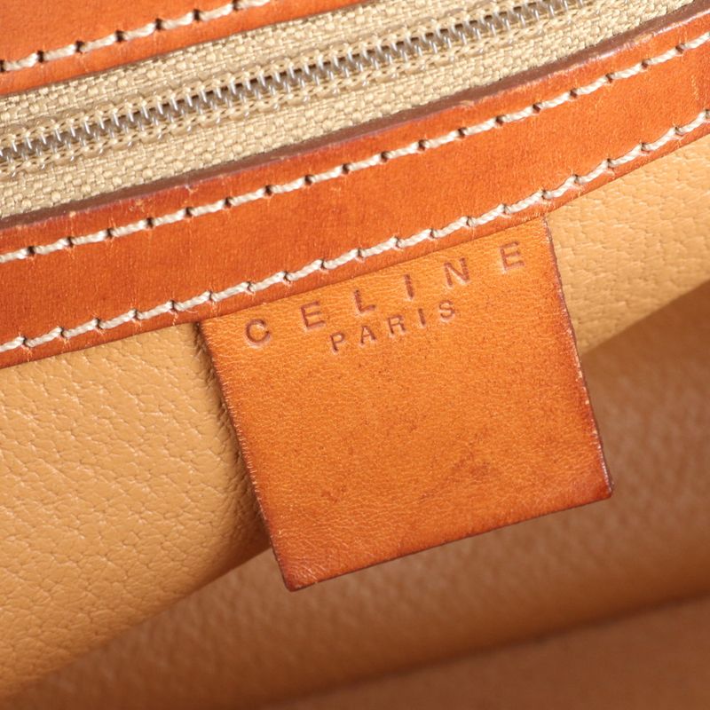 Vintage Celine Macadam Triomphe Leather Tote Bag Hand Brown Gold Hardware