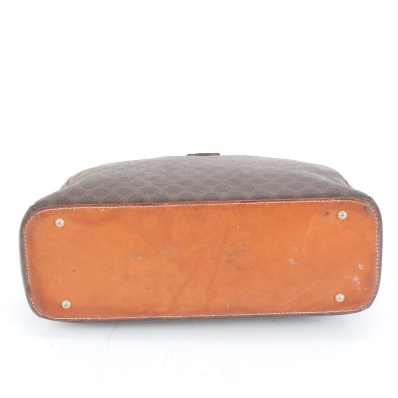 Vintage Celine Macadam Triomphe Leather Tote Bag Hand Brown Gold Hardware