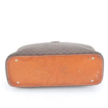 Vintage Celine Macadam Triomphe Leather Tote Bag Hand Brown Gold Hardware