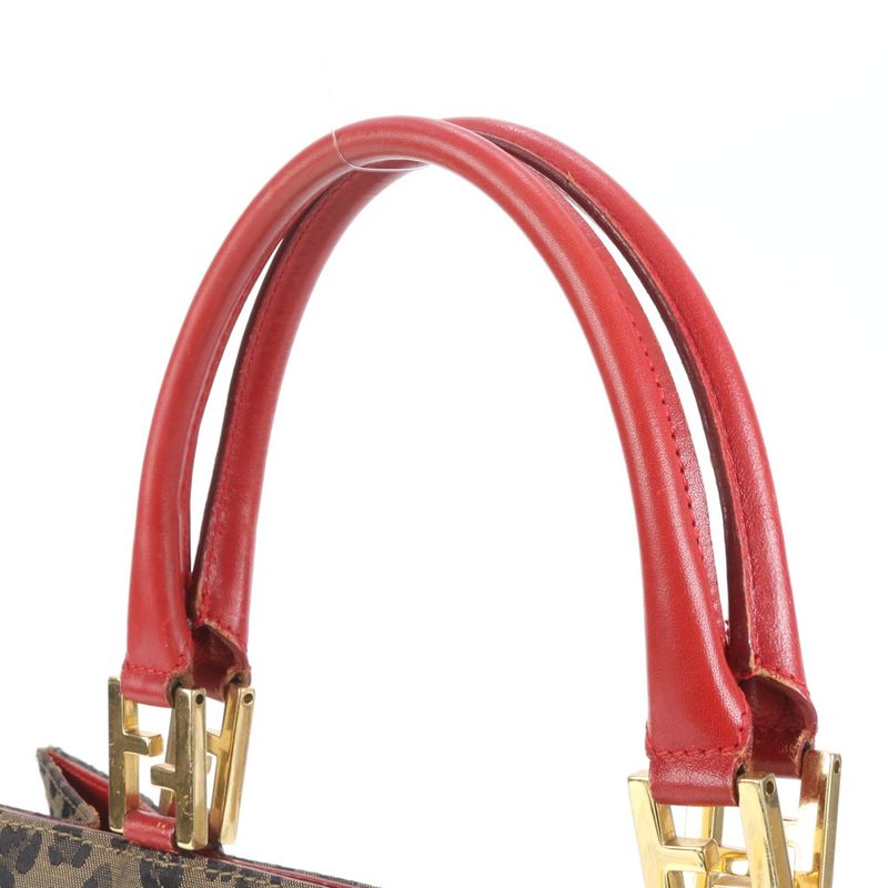 Vintage Fendi Leopard Leather Tote Bag Shoulder A4 Women ERM Da22-10