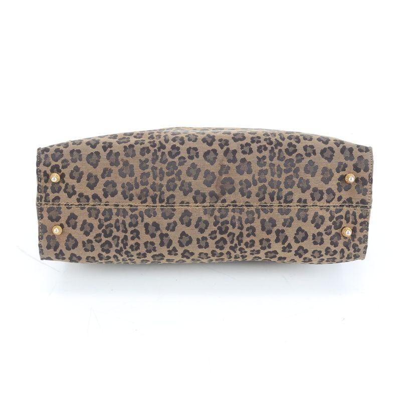 Vintage Fendi Leopard Leather Tote Bag Shoulder A4 Women ERM Da22-10