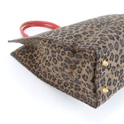 Vintage Fendi Leopard Leather Tote Bag Shoulder A4 Women ERM Da22-10