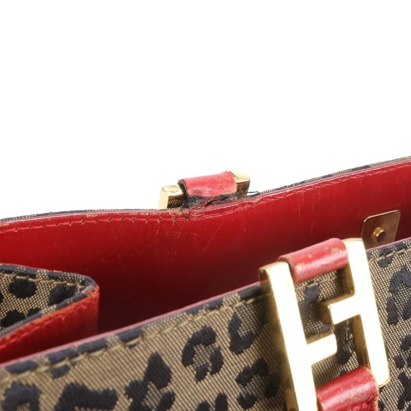 Vintage Fendi Leopard Leather Tote Bag Shoulder A4 Women ERM Da22-10
