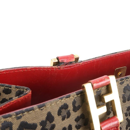Vintage Fendi Leopard Leather Tote Bag Shoulder A4 Women ERM Da22-10