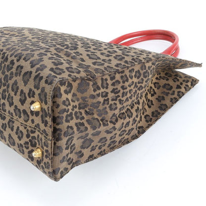 Vintage Fendi Leopard Leather Tote Bag Shoulder A4 Women ERM Da22-10