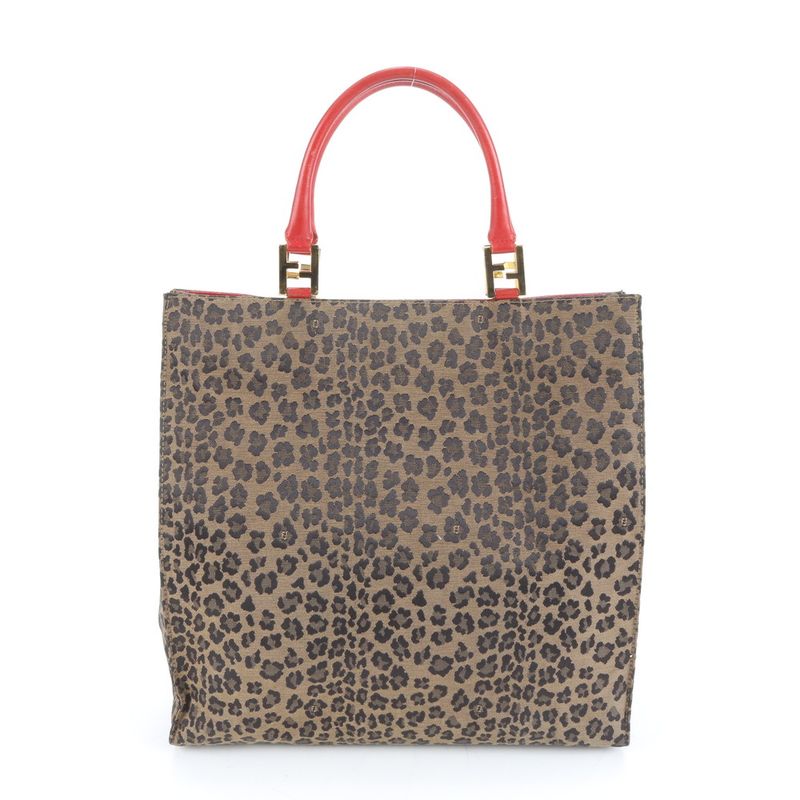 Vintage Fendi Leopard Leather Tote Bag Shoulder A4 Women ERM Da22-10