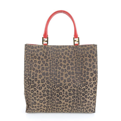 Vintage Fendi Leopard Leather Tote Bag Shoulder A4 Women ERM Da22-10