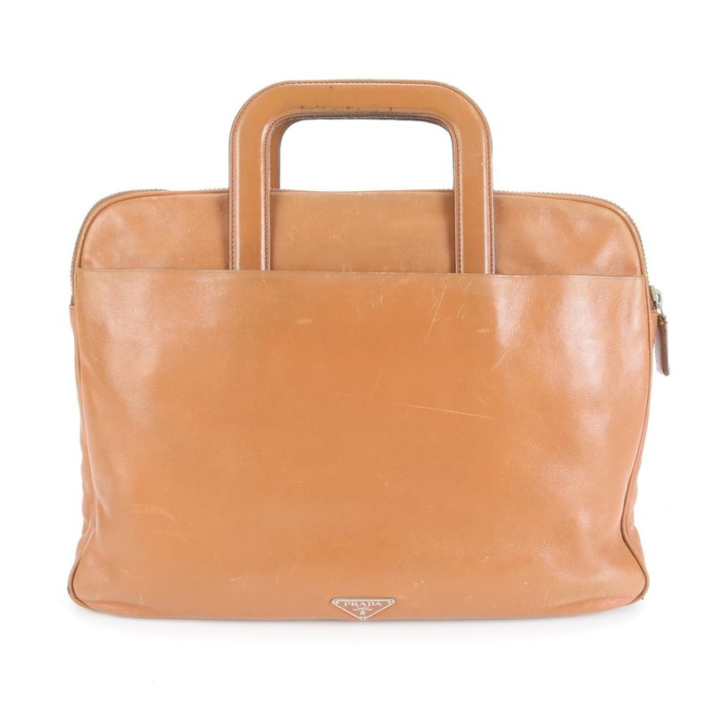 Prada Triangle Logo Leather Business Bag Document Bag Briefcase Commuter