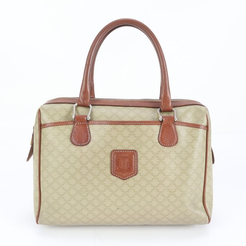 Celine Macadam Mini Boston Leather Handbag Tote Genuine Leather Brown Women's