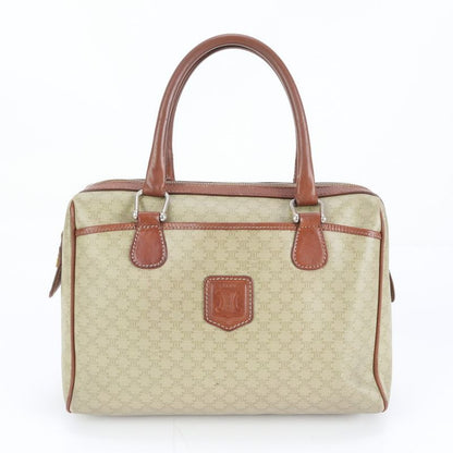 Celine Macadam Mini Boston Leather Handbag Tote Genuine Leather Brown Women's