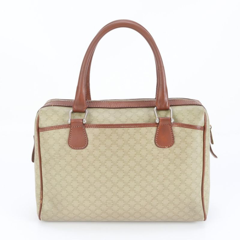 Celine Macadam Mini Boston Leather Handbag Tote Genuine Leather Brown Women's