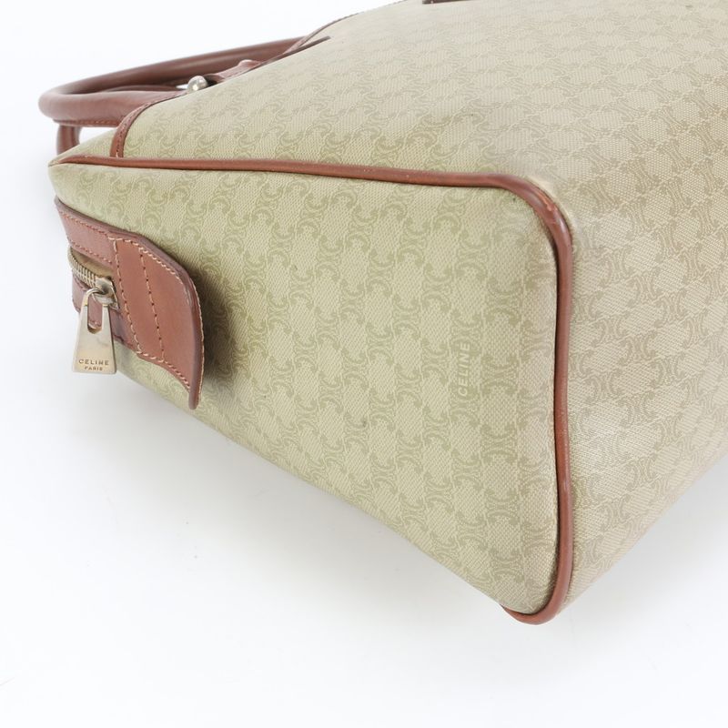 Celine Macadam Mini Boston Leather Handbag Tote Genuine Leather Brown Women's