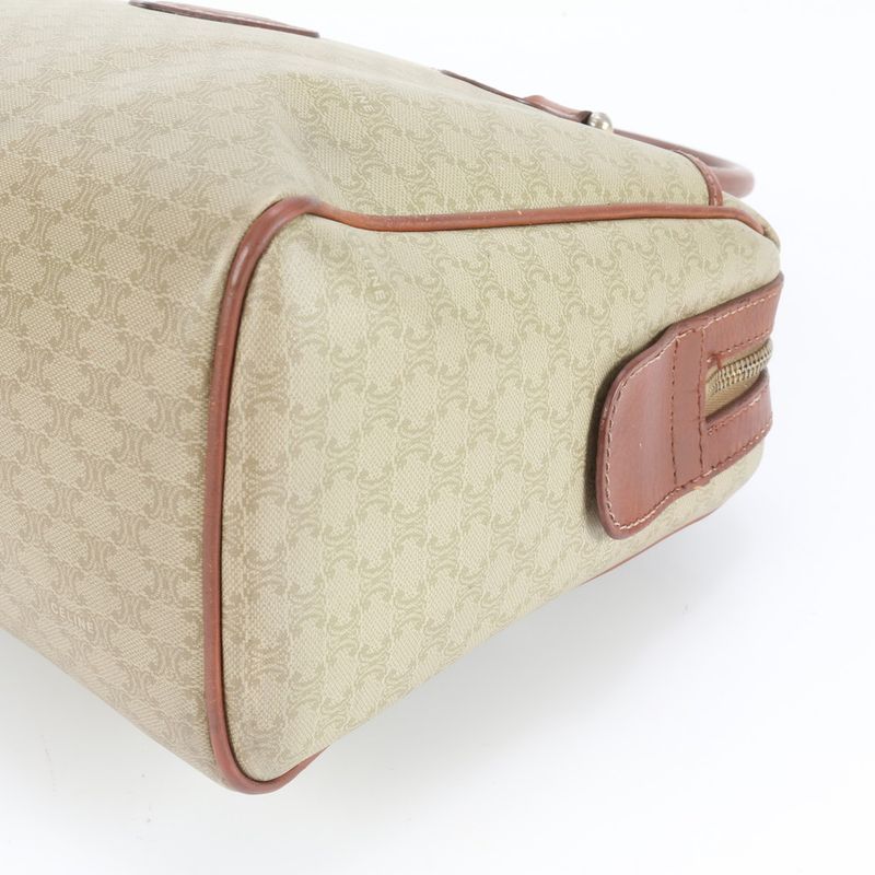 Celine Macadam Mini Boston Leather Handbag Tote Genuine Leather Brown Women's