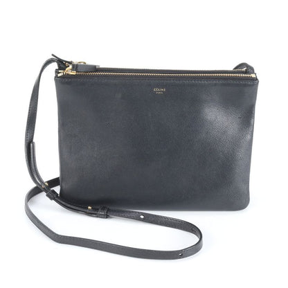 Celine Trio Leather Shoulder Bag Crossbody Genuine Leather Black Women ERM
