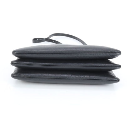 Celine Trio Leather Shoulder Bag Crossbody Genuine Leather Black Women ERM