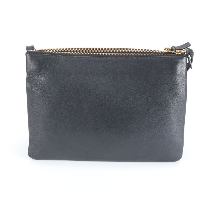 Celine Trio Leather Shoulder Bag Crossbody Genuine Leather Black Women ERM