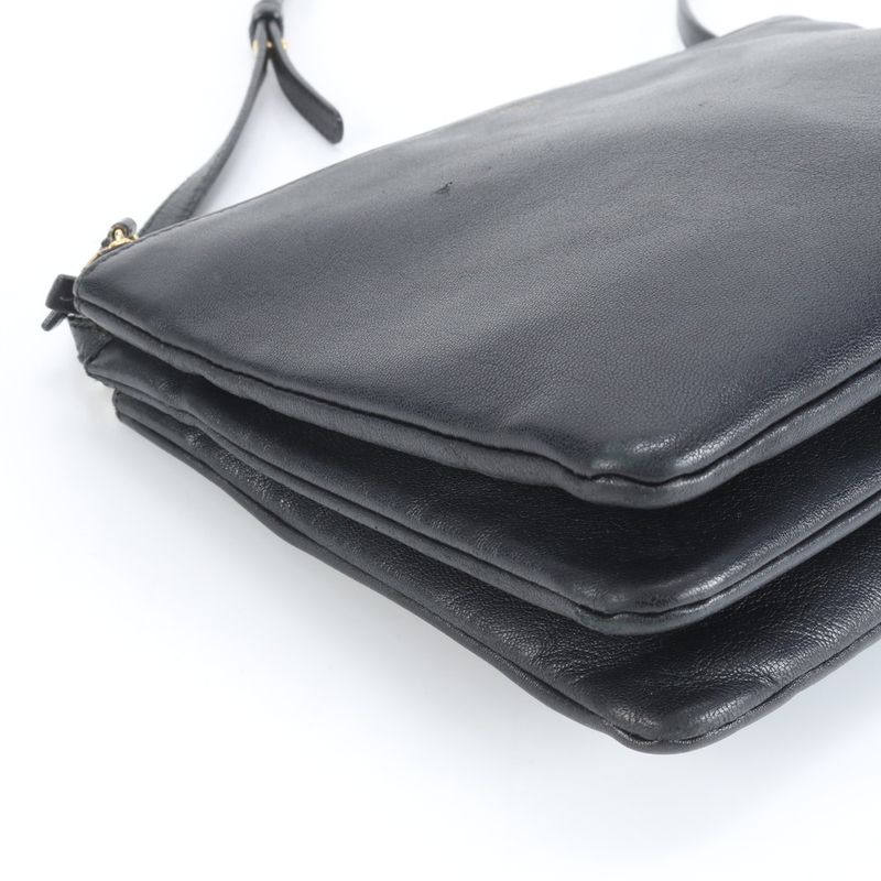 Celine Trio Leather Shoulder Bag Crossbody Genuine Leather Black Women ERM