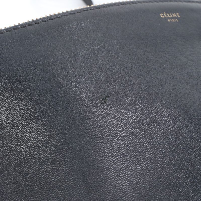 Celine Trio Leather Shoulder Bag Crossbody Genuine Leather Black Women ERM