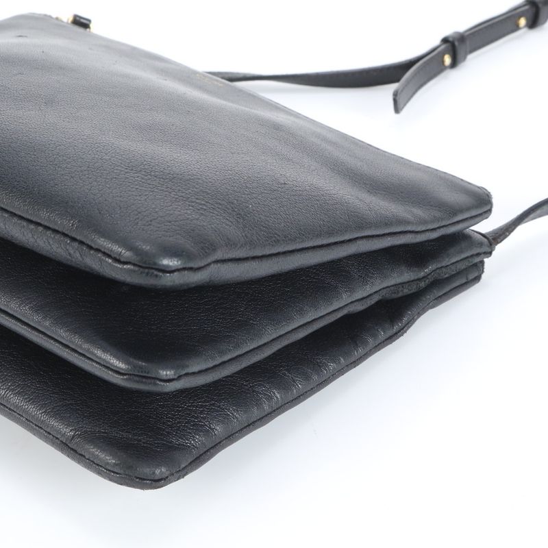 Celine Trio Leather Shoulder Bag Crossbody Genuine Leather Black Women ERM
