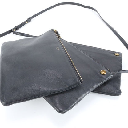 Celine Trio Leather Shoulder Bag Crossbody Genuine Leather Black Women ERM